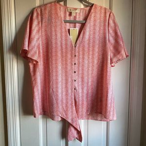 NWT Michael Kors Tie Front Button Down Coral Peach Top, Medium